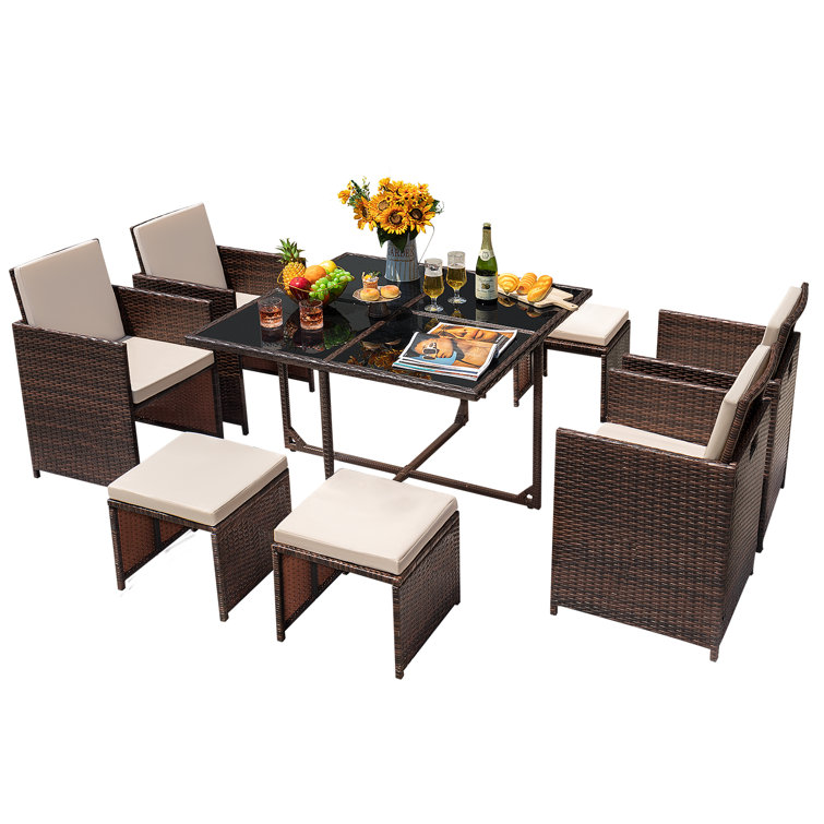 Angelos 9 piece dining set with cushions new arrivals